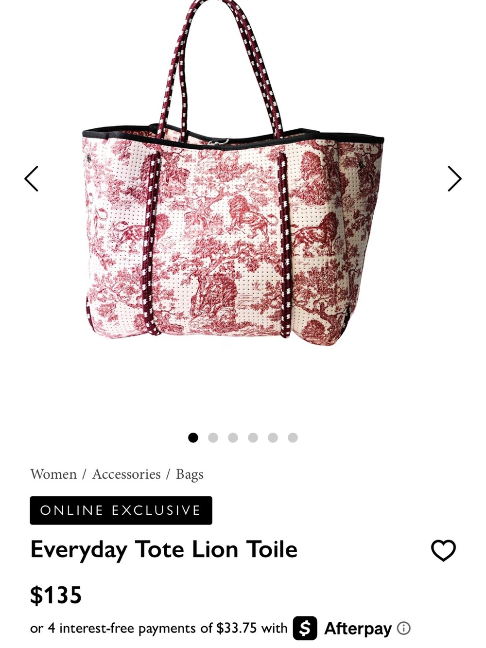 Everyday Lion Toile Tote in Red and White